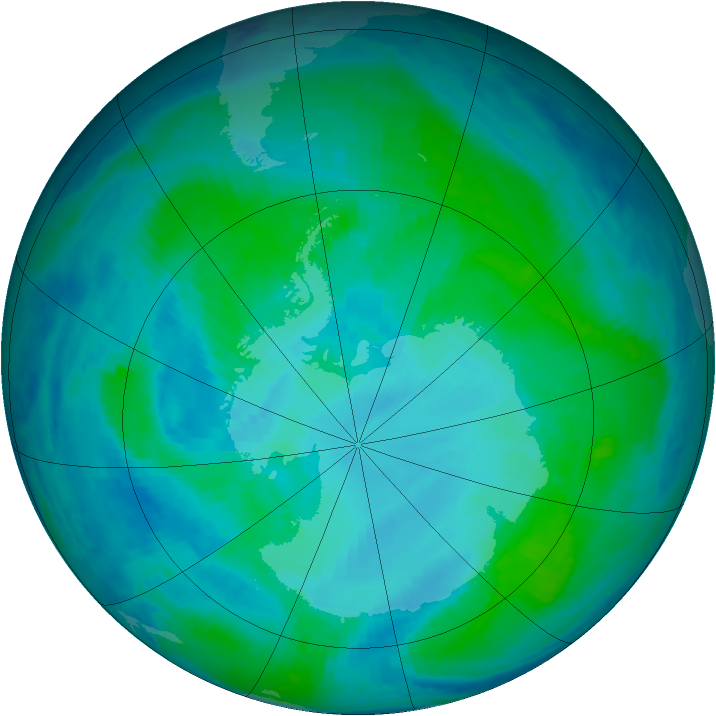 Antarctic ozone map for 22 January 2000